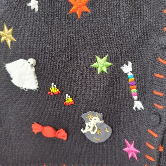 Vintage Hampshire Studio Hand Knit Halloween Cardigan Sweater Witchy Granny L - Picture 7 of 9